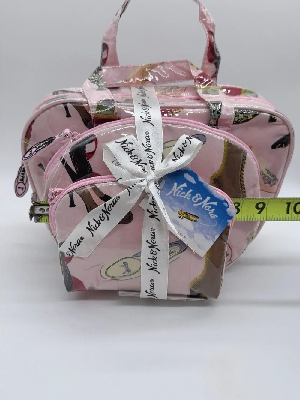 Nick & Nora vintage Pink Shoe-Print Cosmetic/trabel Bag Trio NWT